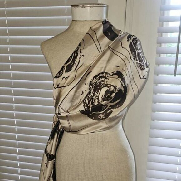 Isla Rose Accessories - 100% Silk Brown Floral with Cream Background Scarf